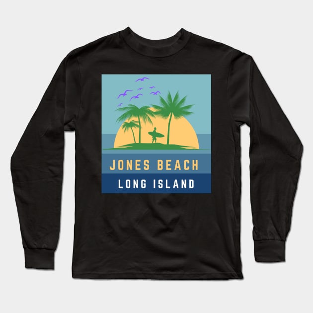 Jones Beach Long Island Sunset Long Sleeve T-Shirt by bougieFire